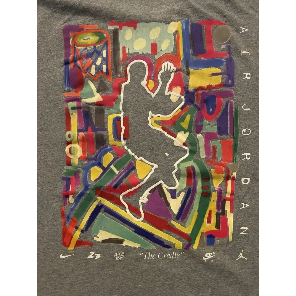 Air Jordan Short Sleeve Graphic T-Shirt The Cradle Logo Gray Colorful Large JBHS
